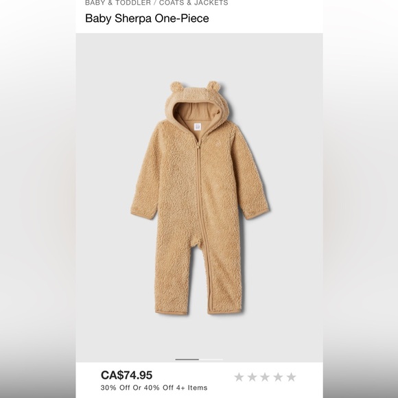 Baby GAP Sherpa One Piece - 6-12 Months - Picture 2 of 4